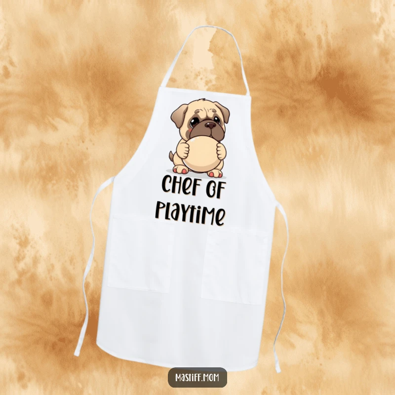 Funny Kawaii Mastiff apron, showing a gentle dog offering a giant squeaky toy, adding a sweet and humorous touch to kitchen tasks.