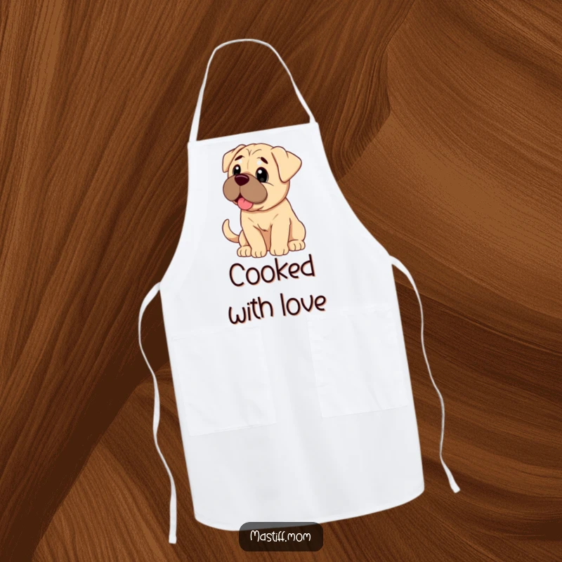 Funny Mastiff dog looking with pure adoration and a wagging tail, perfect for a kitchen apron.
