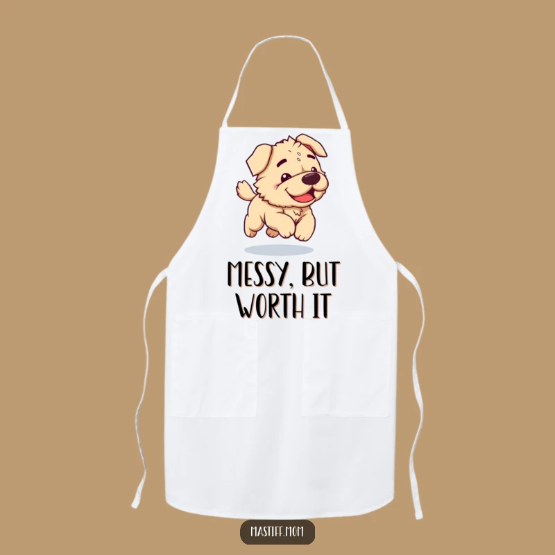 Funny Kawaii Mastiff Apron: Clumsy Dog Joyfully Bounding, Perfect Kitchen Funny Gift