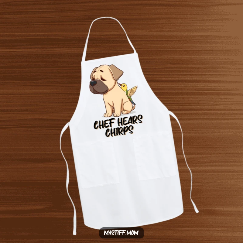 Funny Mastiff Bird Listener Apron: A dog focused on a bird, perfect for the cook who pays attention to detail.