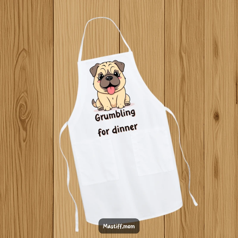 Funny Mastiff Grumble Apron, showing a kawaii mastiff with a soft, happy grumble, perfect for keeping clothes clean during cooking.