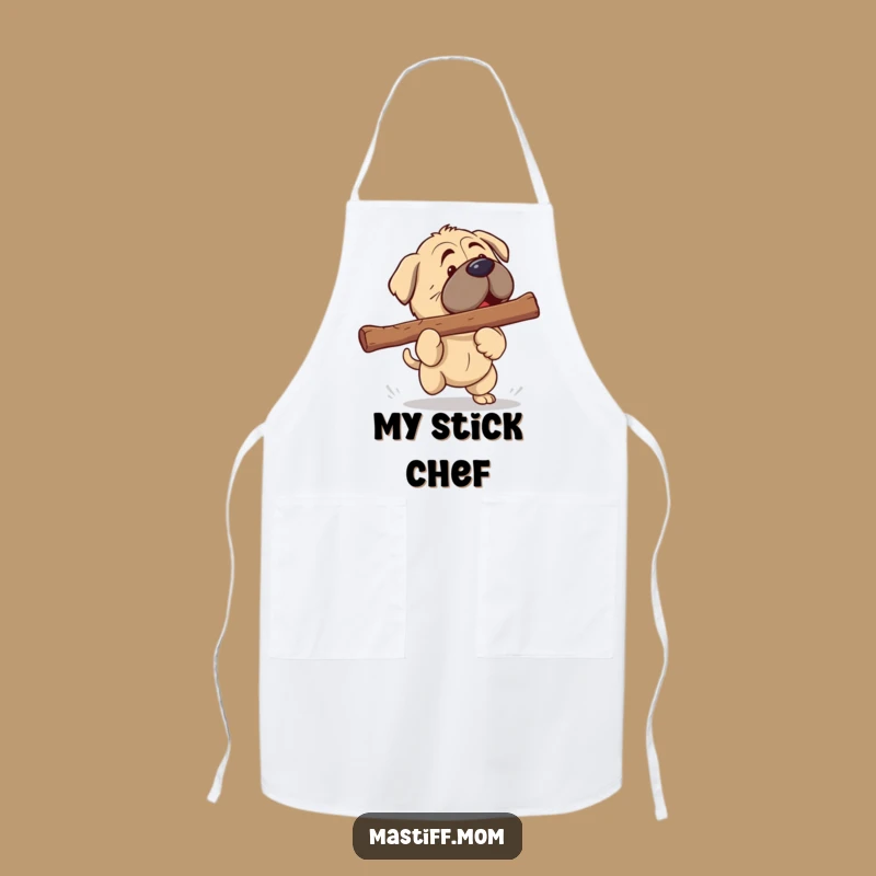 Funny Kawaii Mastiff Apron: Giant Stick Fetch Kitchen Fun - Humorous Dog Chef Gift