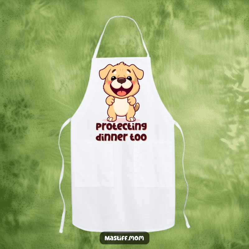 Funny Mastiff Apron showing a cute, joyful, and protective Mastiff character ready for kitchen duty.