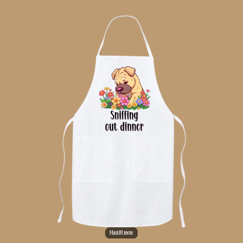 Funny Kawaii Mastiff Apron - Cute Flower Sniffing Kitchen Gift