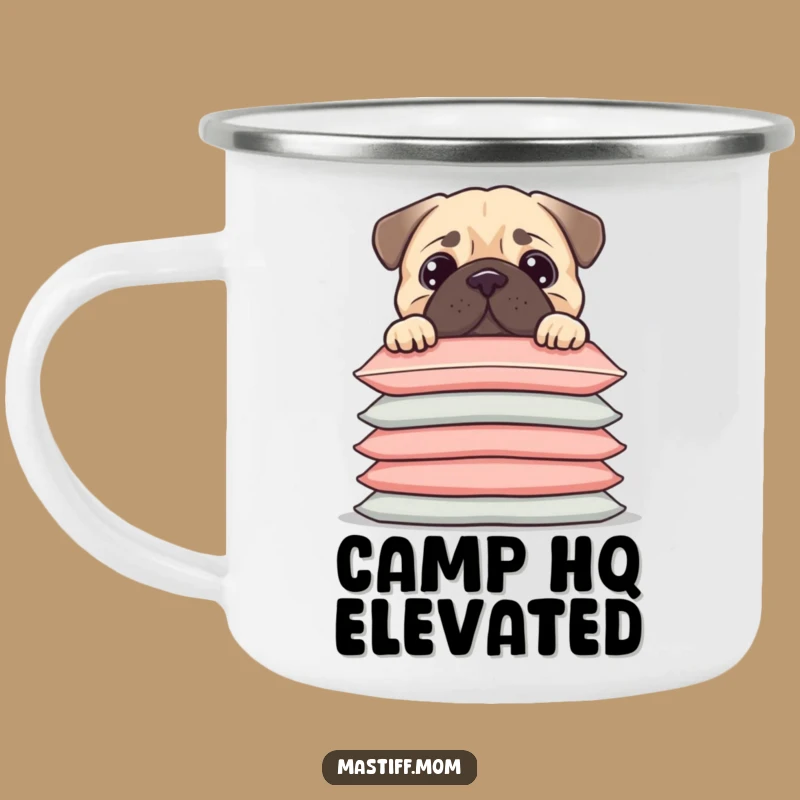 Funny Kawaii Mastiff Camping Mug - Cushion Peek, Durable & Playful Funny Gift