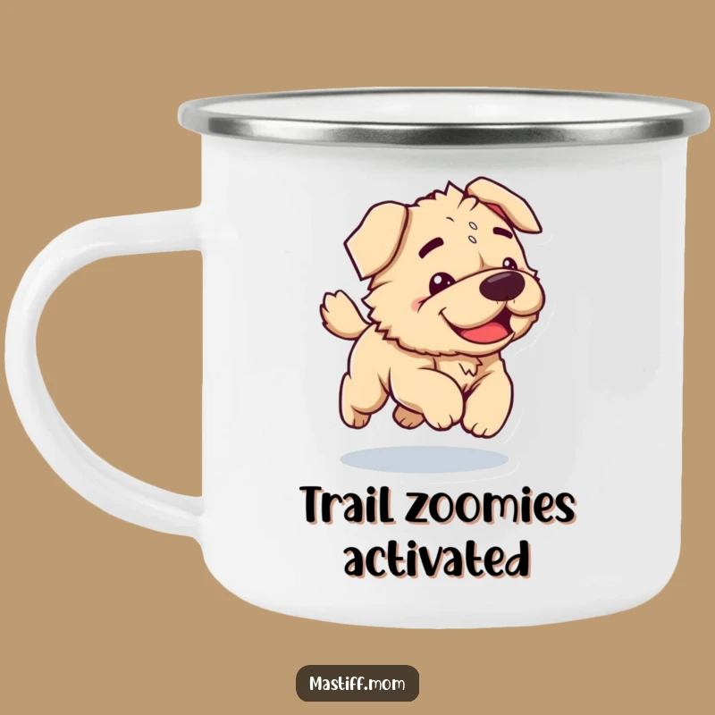 Funny Kawaii Mastiff Camping Mug: Clumsy Dog Joyfully Bounding, Perfect Outdoor Funny Gift