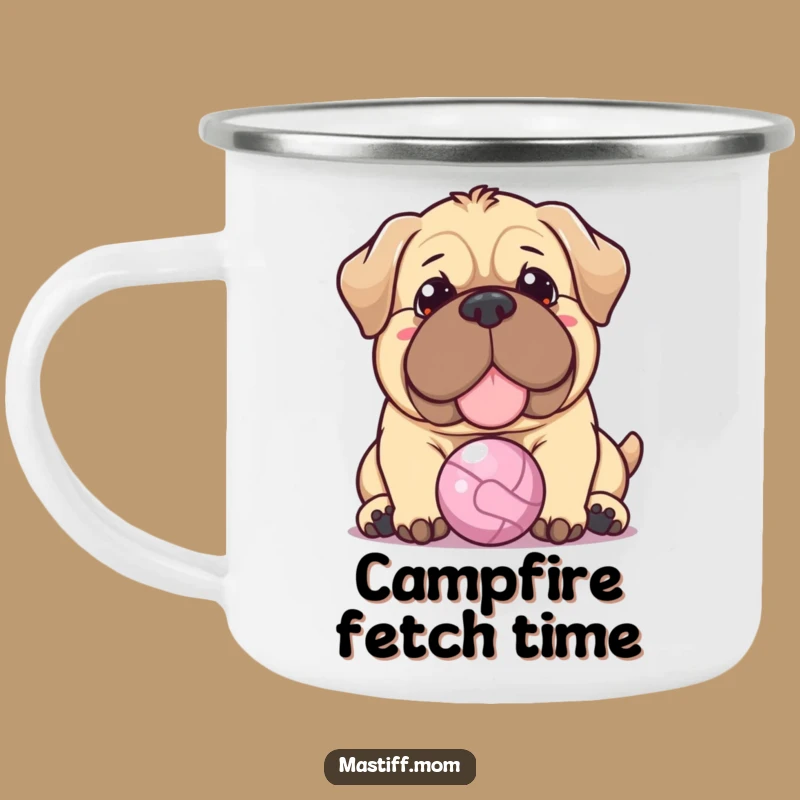 Funny Kawaii Mastiff Camping Mug: Warm Nudge, Tiny Ball, Perfect Outdoor Funny Gift