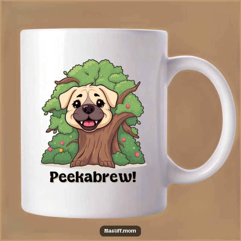 Funny Happy Mastiff Mug: Peek-a-Boo Fun, Perfect Funny Gift for Tree-Loving Dogs