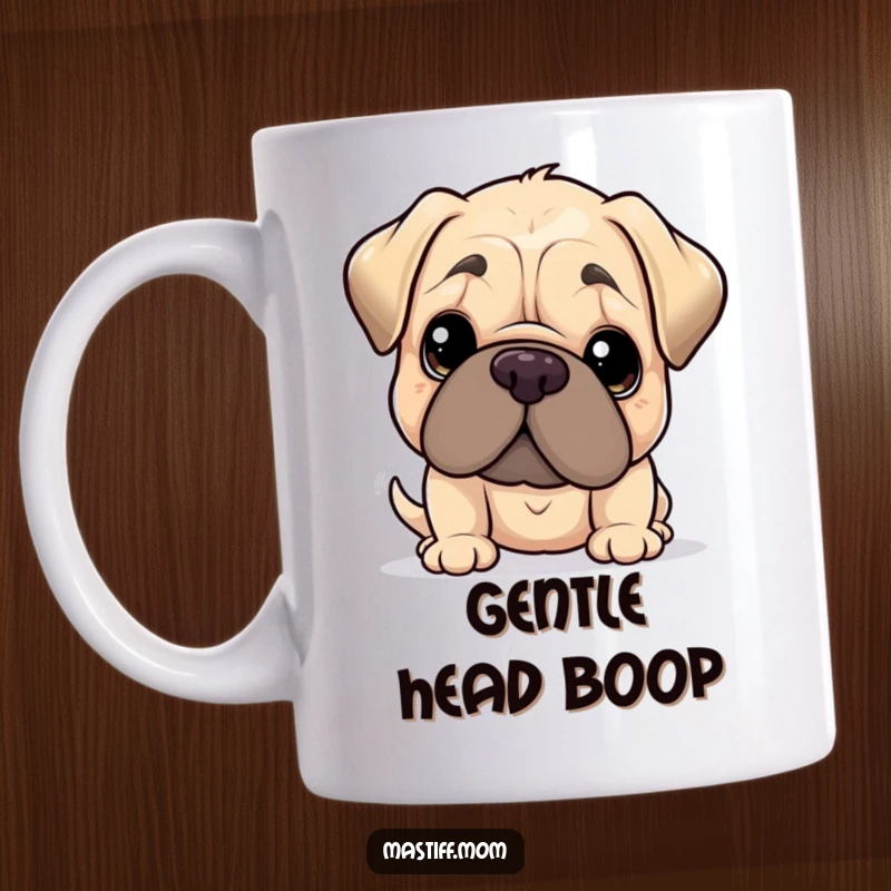 Funny Kawaii Mastiff Mug, giving a gentle nudge with its oversized head, conveying sweet affection. A heartwarming and humorous gift for dog enthusiasts.