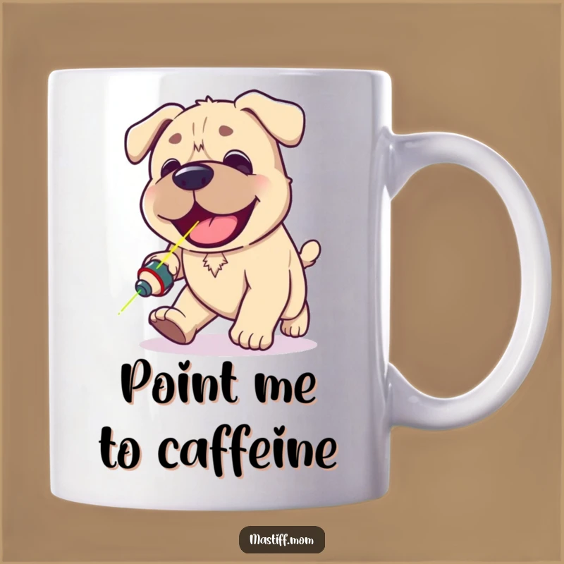 Funny Kawaii Mastiff Laser Chase Mug - Happy Panting Dog Gift Idea