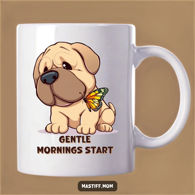 Funny Gentle Mastiff Mug: Giant Dog Nuzzling Butterfly Gift for Kind Souls