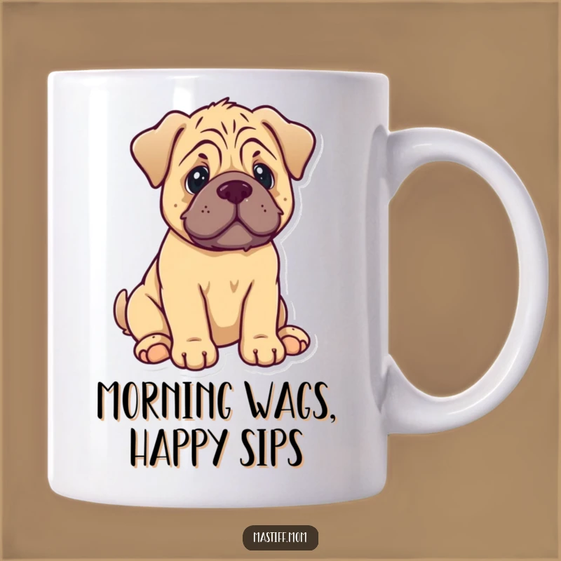 Funny Mastiff Puppy Gift Mug - Adorable Kawaii Dog Sitting Wagging Tail