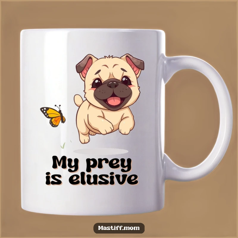 Funny Kawaii Mastiff Butterfly Chase Mug - Joyful Puppy Fun, Perfect Funny Gift for Dog Lovers