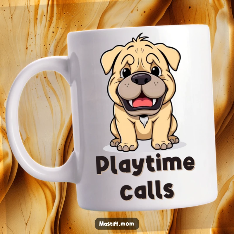 Funny Kawaii Mastiff Playful Growl Ready for Game Mug, cute dog art, gentle giant, humorous gift for dog enthusiasts.