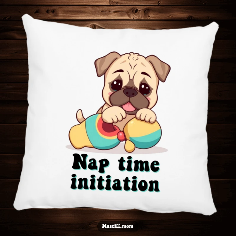 Funny Kawaii Mastiff Puppy Pillow featuring a cute dog playfully nudging a toy, adding comfort and heartwarming playfulness.