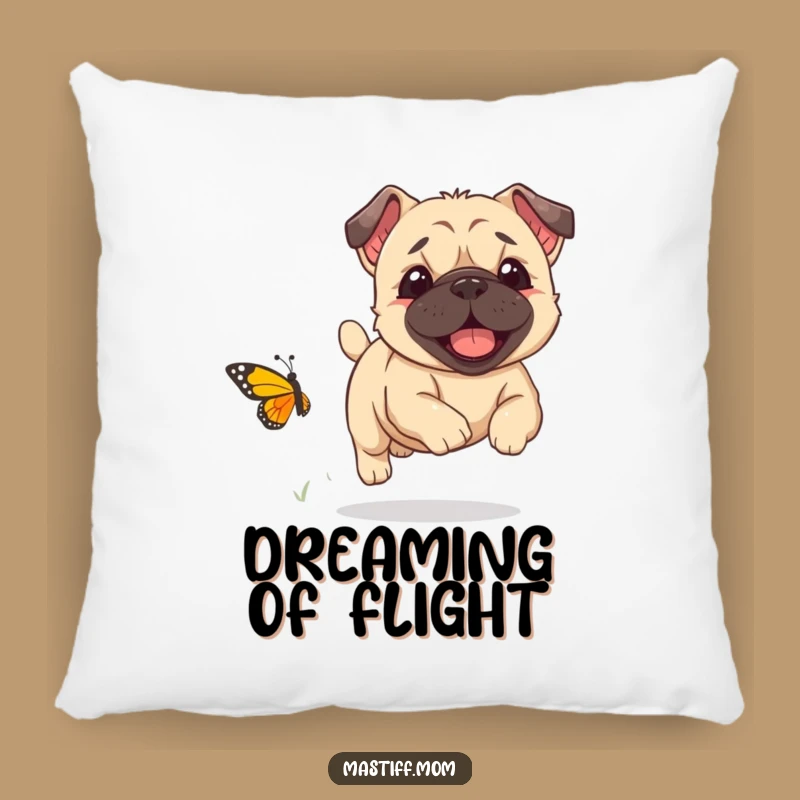 Comfy Funny Kawaii Mastiff Pillow - Butterfly Chase Design, Soft & Hilarious Funny Gift