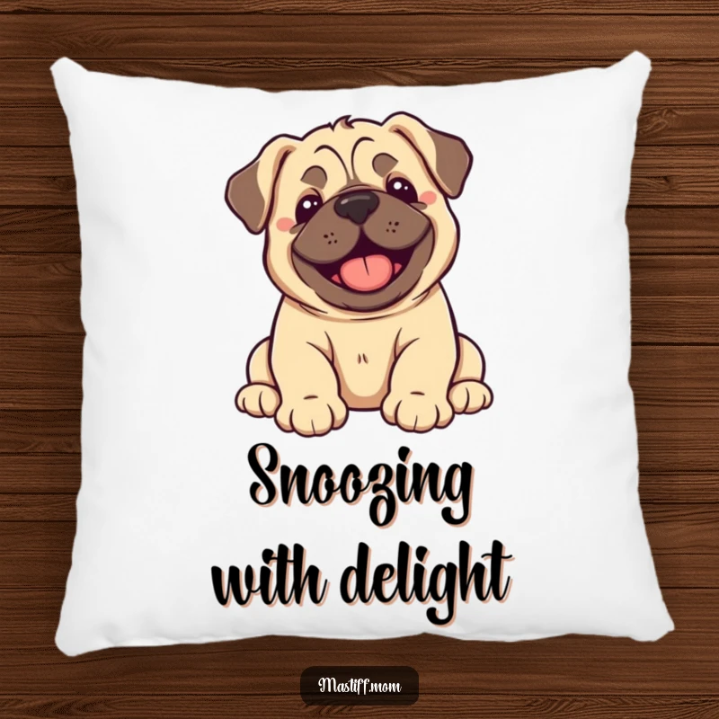 Funny Kawaii Mastiff Puppy Pillow showcasing a happy puppy dramatically flopping over with sheer, uncontainable joy.