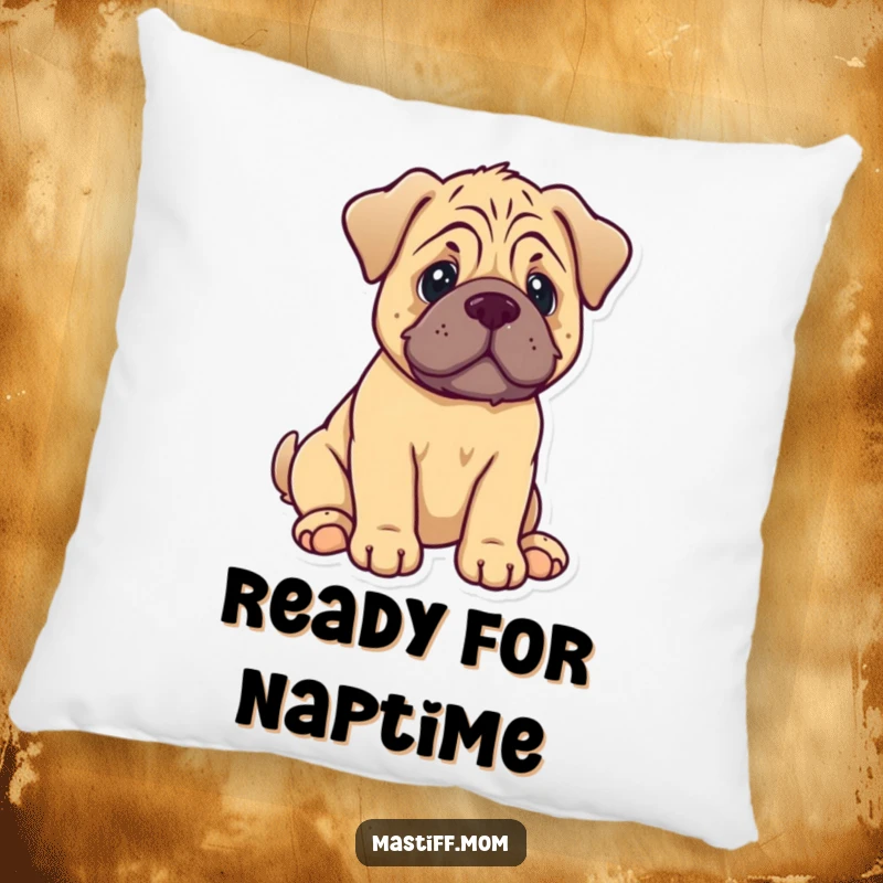 Funny Mastiff Puppy Pillow: A soft kawaii dog sits, its tail wagging a silent hello.