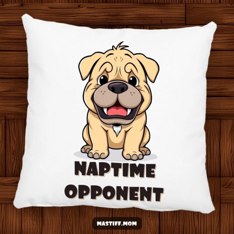 Funny Kawaii Mastiff Playful Growl Ready for Game Pillow, decorative cushion, cute dog art, humorous home decor.