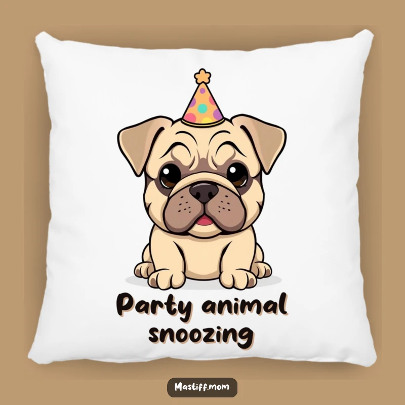 Funny Kawaii Mastiff Puppy Party Hat Pillow: Festive Pup Accent Pillow