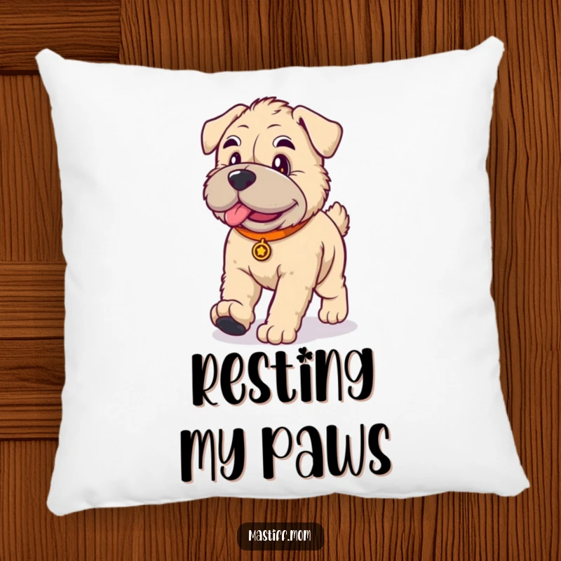 Funny kawaii Mastiff dog pillow, soft and decorative, featuring a cute dog in a dignified walk.