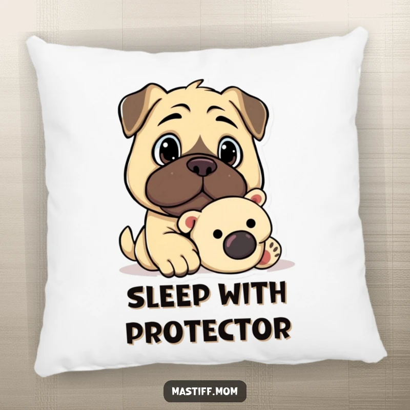 Funny Kawaii Mastiff Watchful Gaze Guarding Plush Toy Pillow, decorative cushion, cute dog art, humorous home decor.
