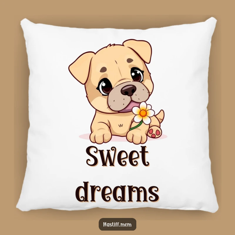 Funny Mastiff Flower Kisser Throw Pillow: Soft, Gentle Dog Decor Gift