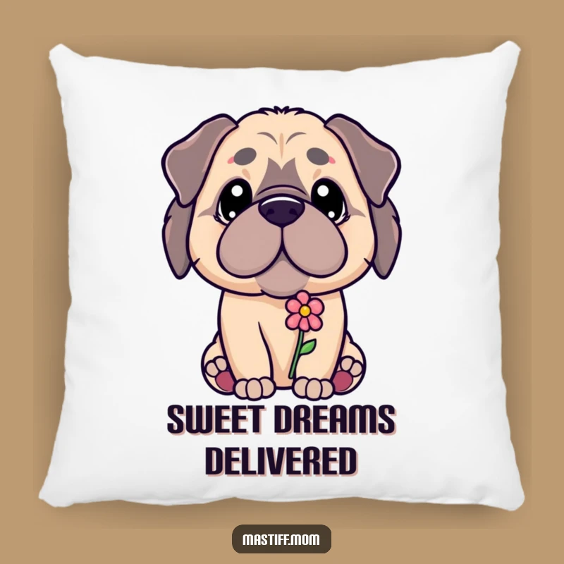 Comfy Funny Kawaii Mastiff Pillow - Flower Offering Design, Soft & Heartfelt Funny Gift