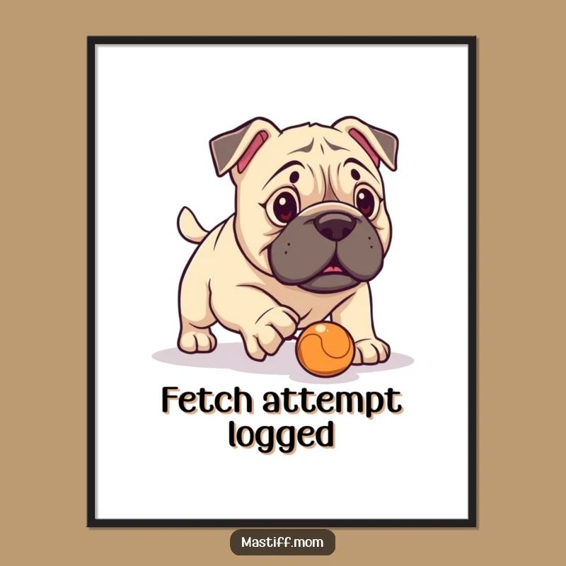 Funny Kawaii Mastiff Fetch Fail Digital Art: Instant Dog Humor