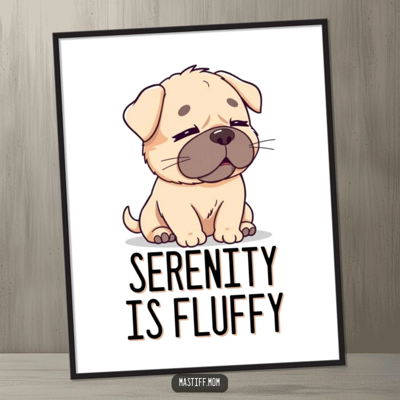 Funny Kawaii Mastiff Digital Art: A cute, chubby dog with eyes closed, feeling a gentle breeze, conveying funny peace and serenity.