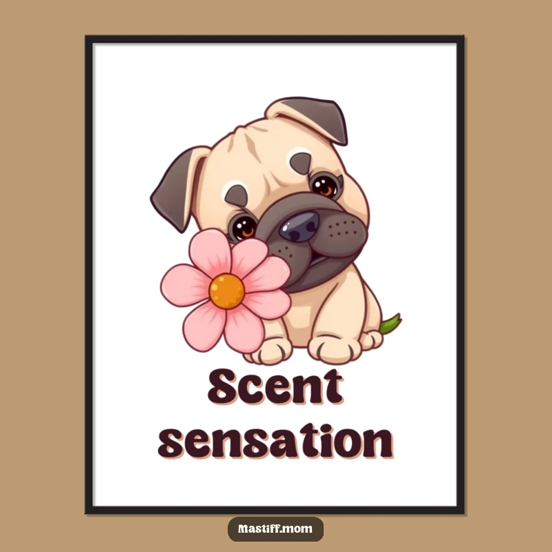 Funny Kawaii Mastiff Digital Art - Cute Dog Flower Wall Decor Gift