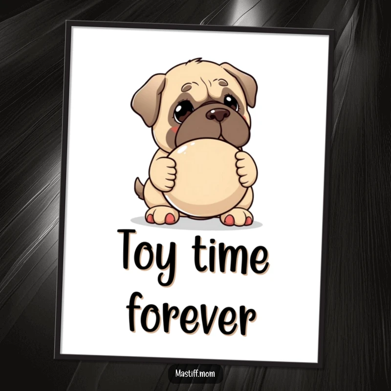 Funny Kawaii Mastiff digital art print, showing a gentle dog offering a large squeaky toy, high-resolution for heartwarming display.