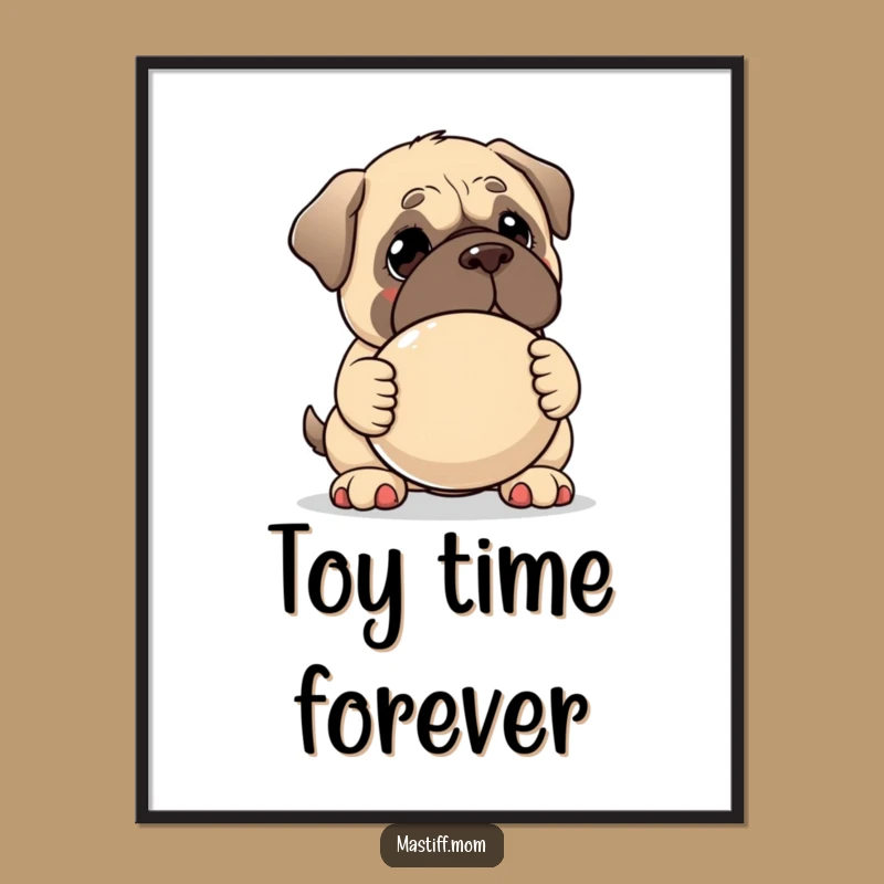 Funny Kawaii Mastiff Digital Art - Gentle Giant Offering Toy Print
