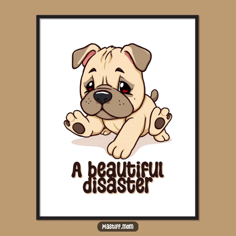 Funny Kawaii Mastiff Digital Art Print: Clumsy Puppy Decor for Joy