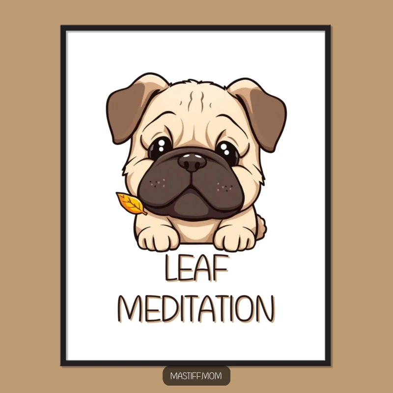 Funny Kawaii Mastiff Leaf Digital Art - Curious Tilt Print Gift