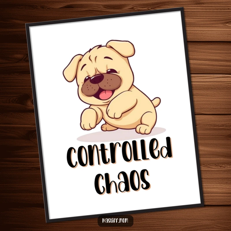 Funny Kawaii Mastiff Puppy Digital Art print of a happy puppy in a delightful, clumsy tumble, radiating pure joy.