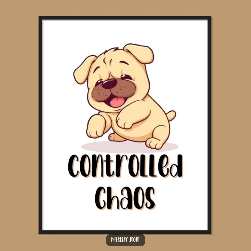 Funny Kawaii Mastiff Puppy Tumble Digital Art: Clumsy Pup Print Gift