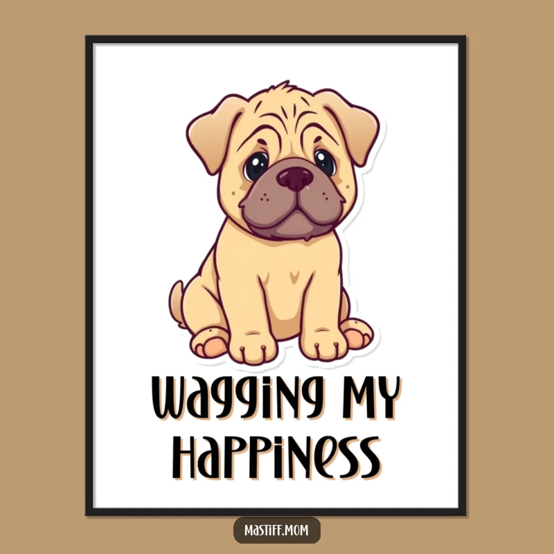 Funny Mastiff Puppy Digital Art - Kawaii Dog Sitting with Happy Wag