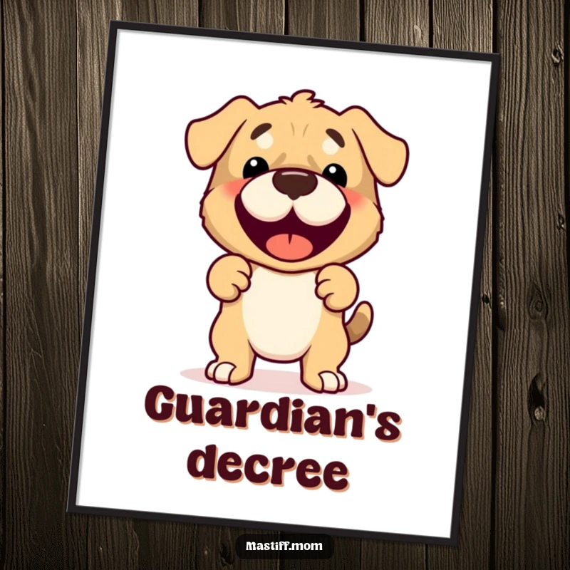 Funny Mastiff Digital Art Print of a cute, joyful, and protective Mastiff character in a heartwarming stance.