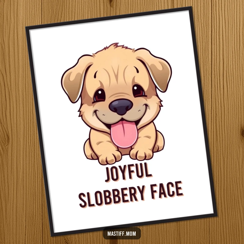 Funny Mastiff cub digital art print of a smiling, panting puppy, offering instant cheer and adorable canine charm.
