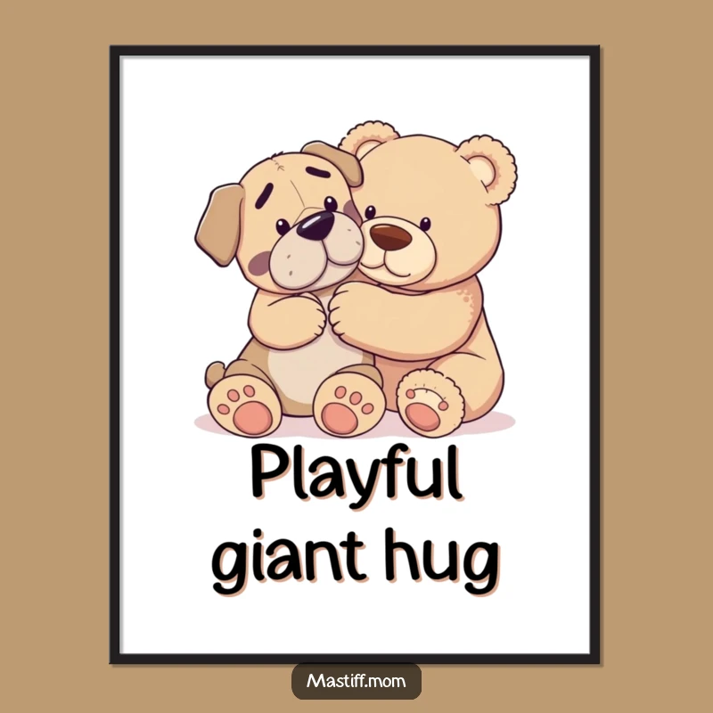 Printable Funny Mastiff Teddy Bear Art - Instant Gentle Giant Decor