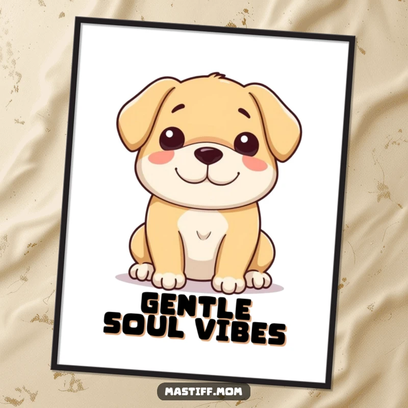 Funny digital art print of a large, gentle dog with a soft, serene, and heartwarming smile, ready for printing and display.