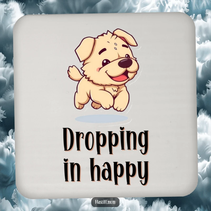Funny Kawaii Mastiff coaster featuring a clumsy dog joyfully bounding, providing surface protection with a dose of adorable canine humor.