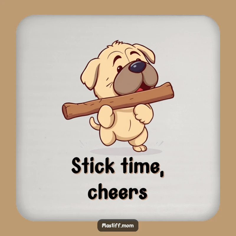 Funny Kawaii Mastiff Coaster: Giant Stick Protection - Humorous Dog Drink Gift