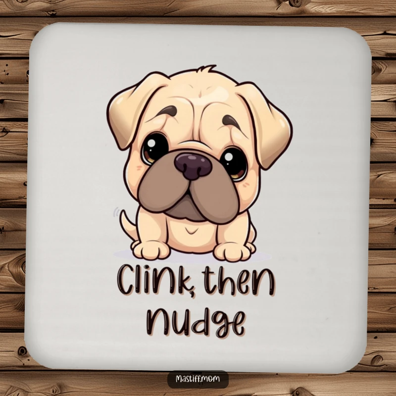 Funny Kawaii Mastiff Drink Coaster, giving a gentle nudge with its oversized head, perfect for protecting tables with humor. A practical and funny accessory.