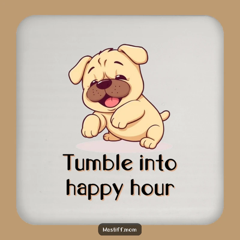 Funny Kawaii Mastiff Puppy Tumble Coaster: Clumsy Pup Drink Protector