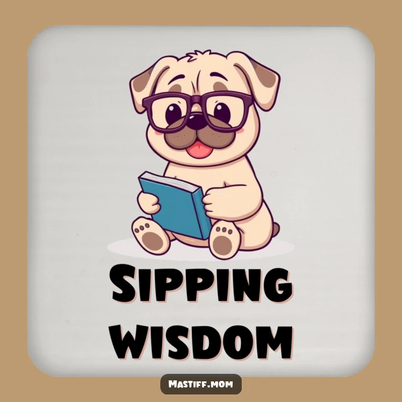 Funny Mastiff Bookworm Coaster Set: Reading Dog Decor Gift