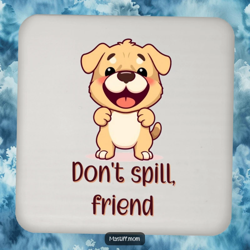Funny Mastiff Coaster with a cute, joyful, and protective Mastiff character safeguarding surfaces.