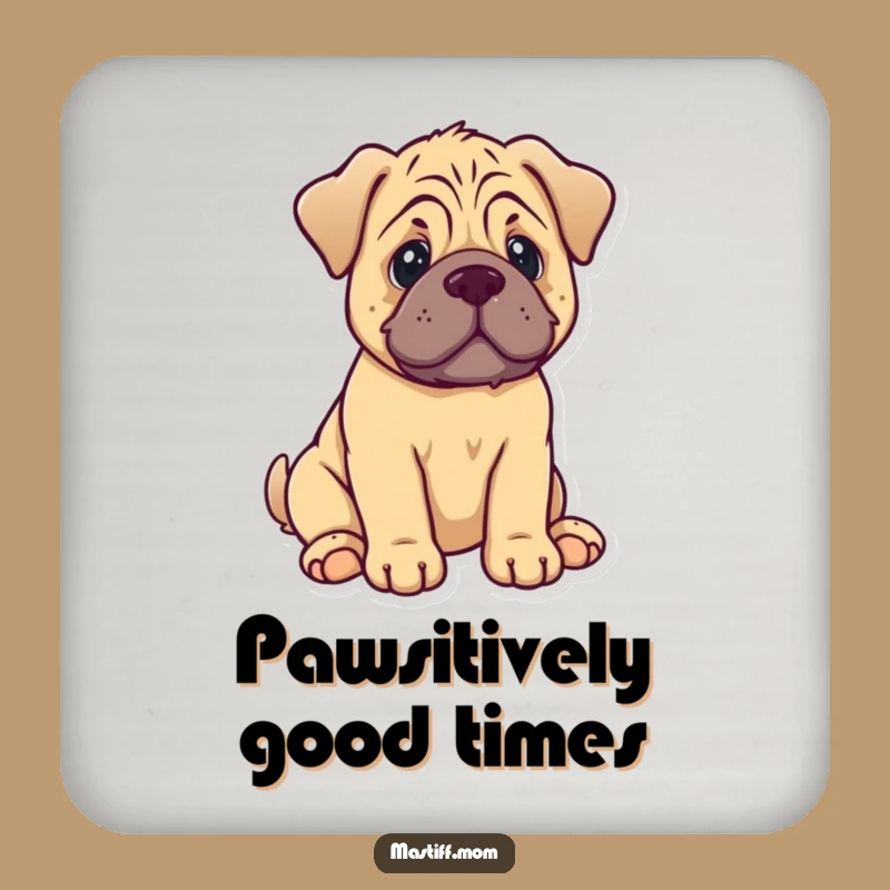 Funny Mastiff Puppy Coaster - Cute Kawaii Dog Sitting with Gentle Wag