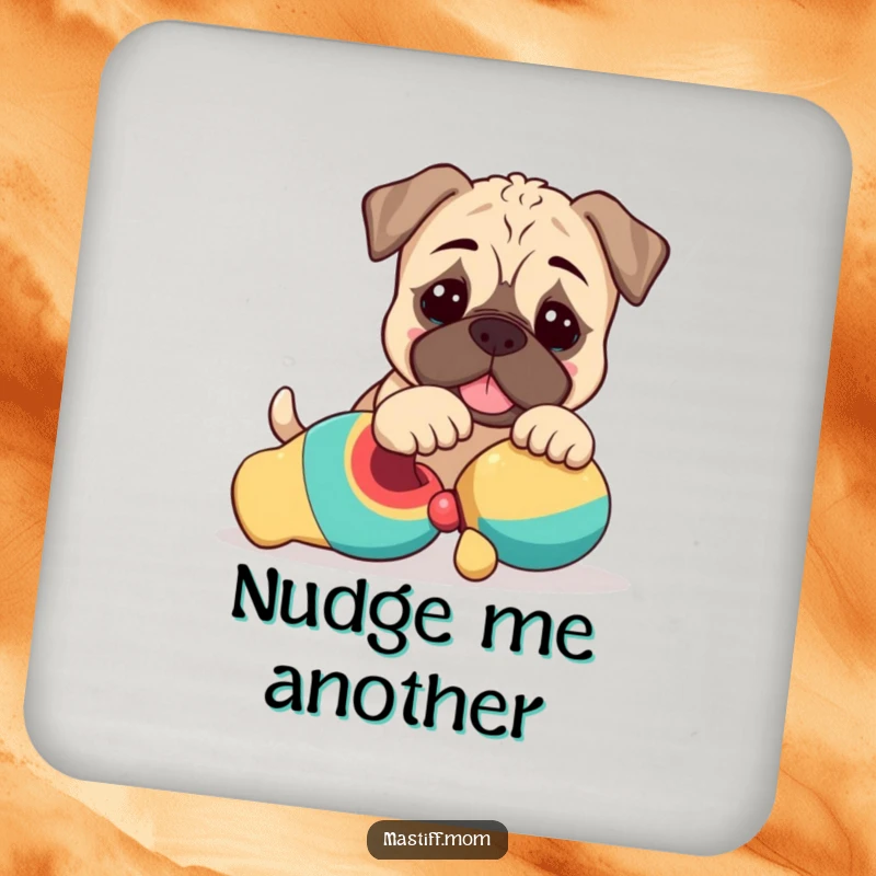 Funny Kawaii Mastiff Puppy Coasters with cute dogs playfully nudging toys, adding heartwarming charm.